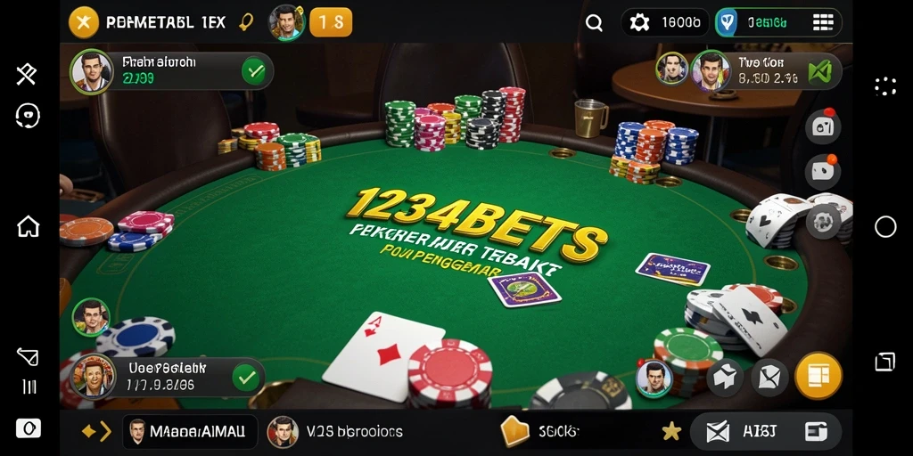 Tampilan utama gameplay Poker di 1234BETS yang seru dan menarik.