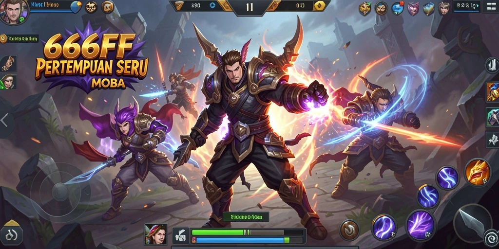 Screenshot gameplay 666FF dengan aksi pertempuran MOBA yang seru.