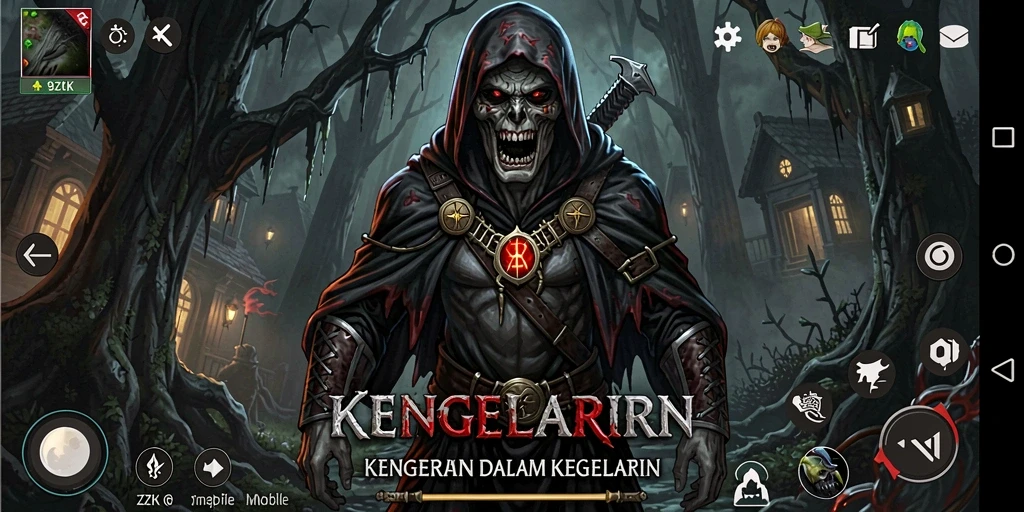 Screenshot gameplay 9ZK menampilkan suasana Horror yang mencekam.