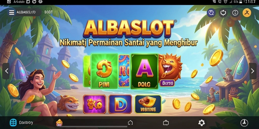 Tampilan gameplay ALBASLOT yang menghibur dan penuh warna.