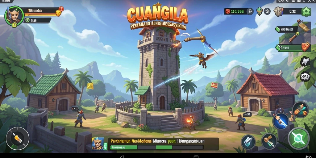 Tampilan gameplay CUANGILA yang seru dalam pertempuran Tower Defense.