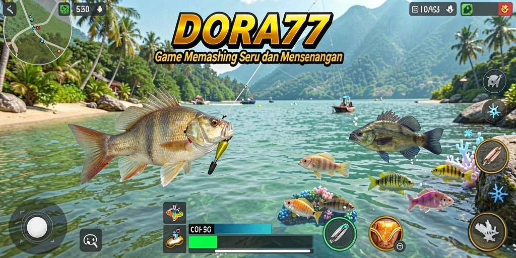 Tampilan gameplay DORA77 dengan aksi memancing yang seru.