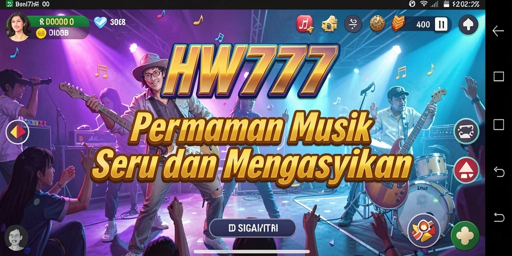 Screenshot HW777 menunjukkan gameplay musik yang seru dan interaktif.
