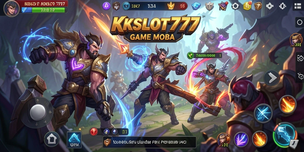Tampilan gameplay seru KKSLOT777 yang penuh dengan aksi MOBA.