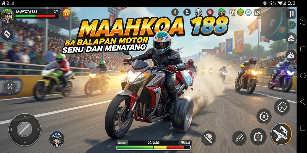 Tampilan balapan seru dalam gameplay MAHKOTA188 yang mendebarkan.