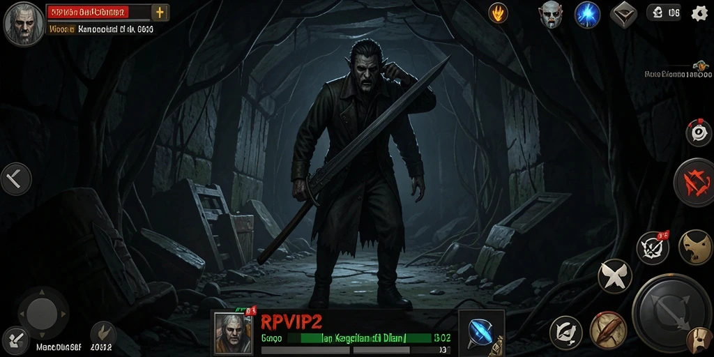 Screenshot gameplay RPVIP2 dengan suasana horor yang menegangkan.