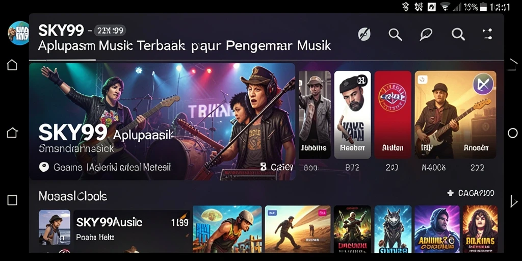 Tampilan gameplay utama SKY99 dengan berbagai pilihan musik menarik.