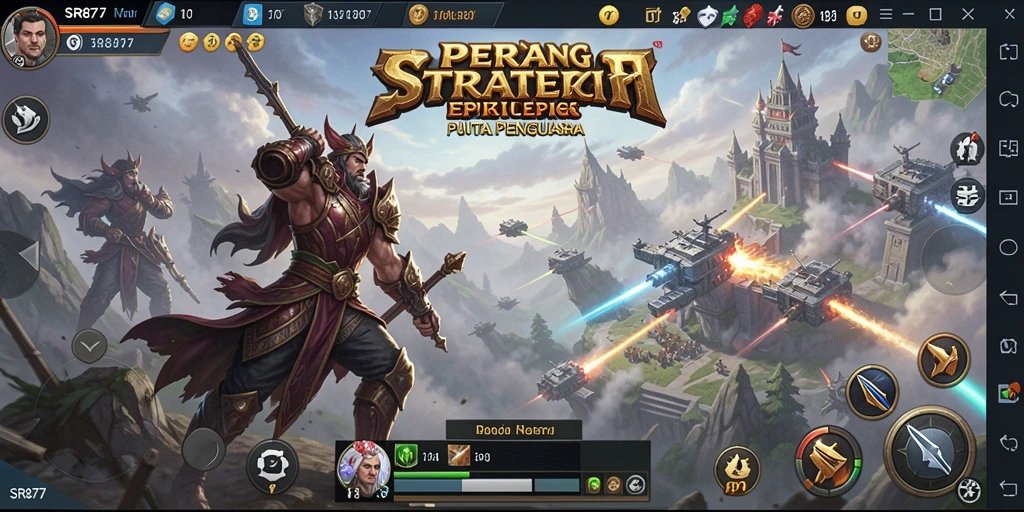 Tangkapan layar gameplay SR877 yang menampilkan aksi pertempuran strategi yang intens.