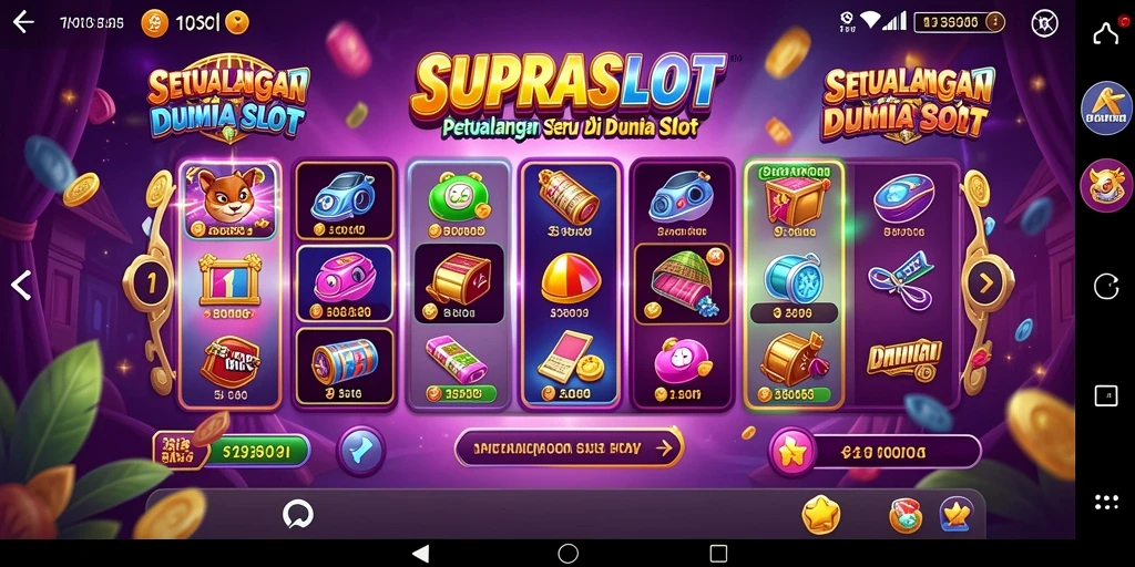 Screenshot utama SUPRASLOT menampilkan gameplay yang dinamis dan penuh warna.