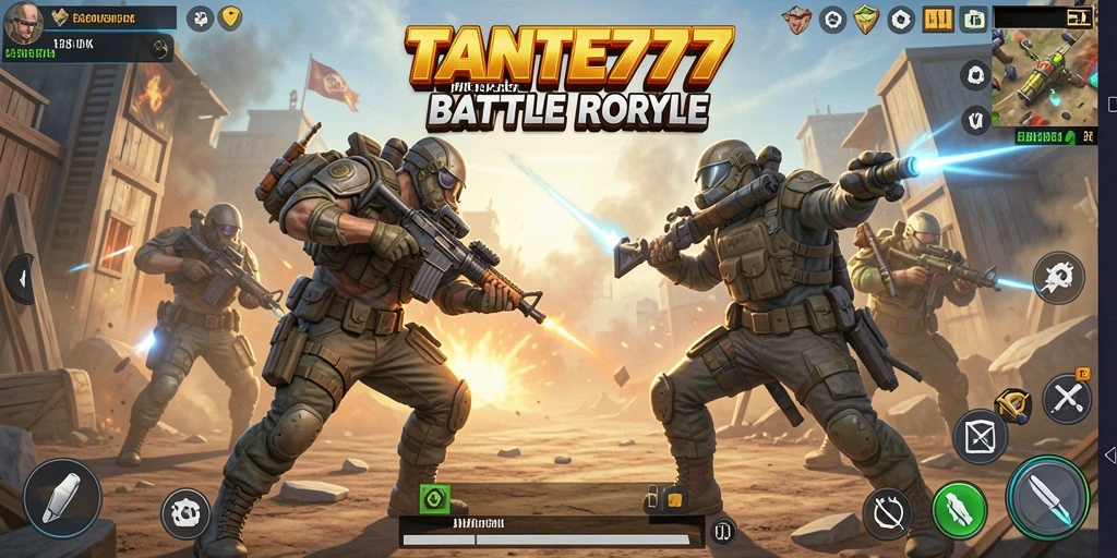 Tampilan gameplay mendebarkan dalam TANTE777 saat pertarungan Battle Royale.